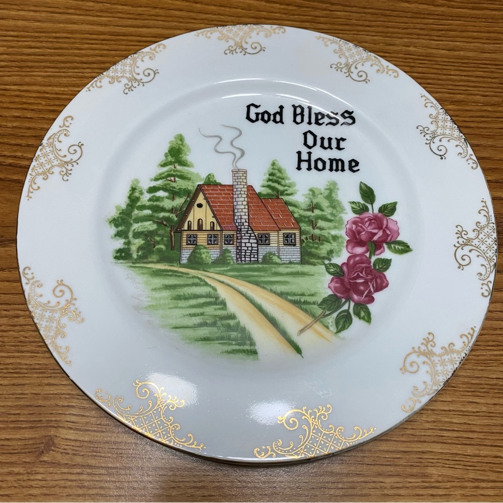 Vintage Kitschy God Bless Our Home 10.5” Decorative Wall Plate Fairway Japan